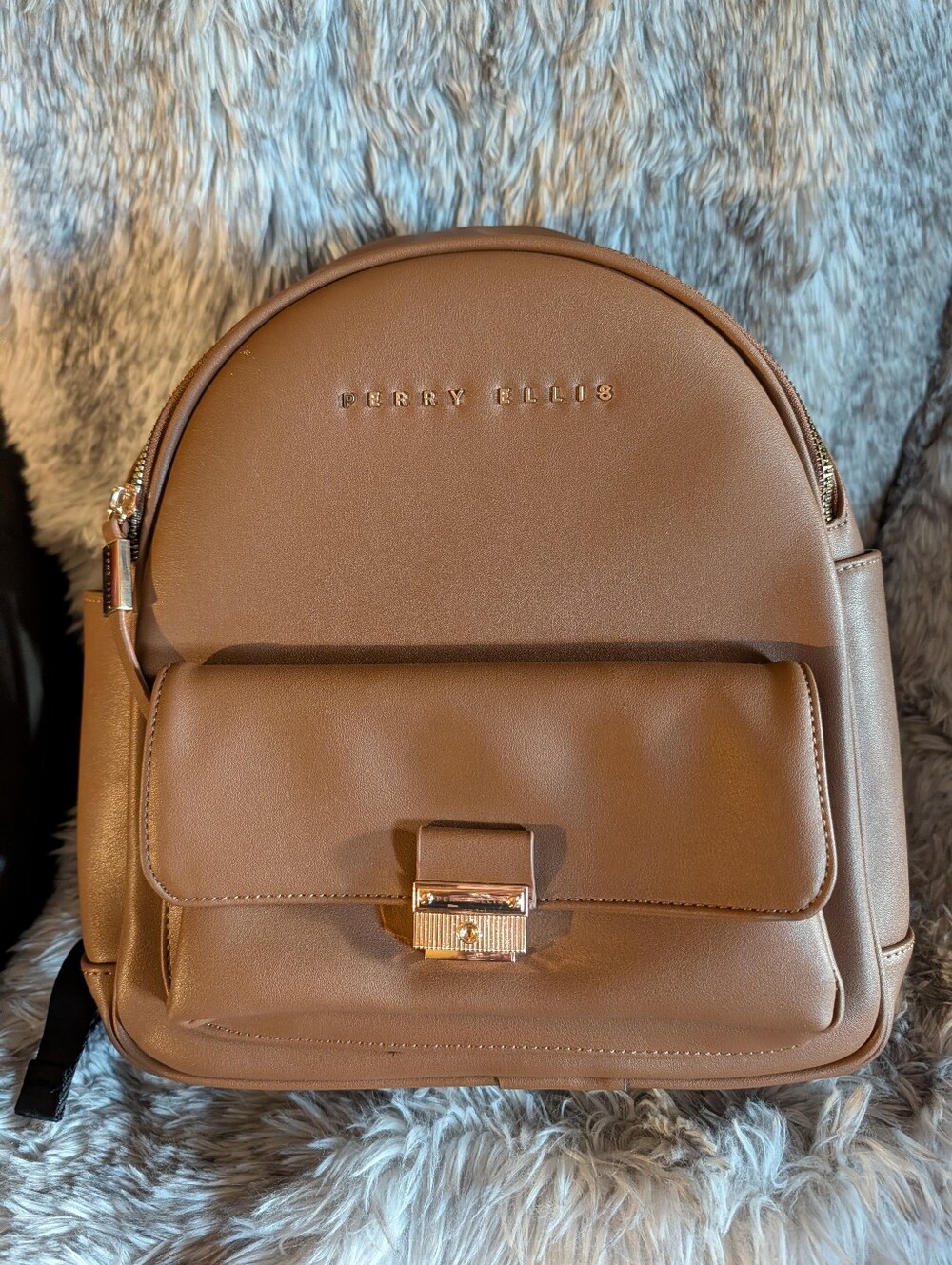 Perry Ellis Tan Leather Mini Backpack